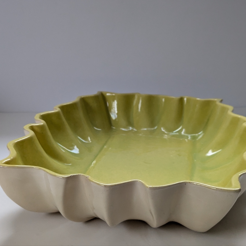 Los Angeles Potteries Vintage Green Ruffled Ceramic Dish Large Low Planter 600 - Picture 14 of 16